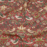 William Morris Panama Fabric | 100% Cotton for Upholstery, Curtains & Crafts - Strawberry Thief Crimson