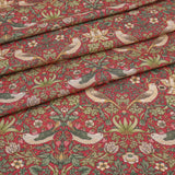 William Morris Panama Fabric | 100% Cotton for Upholstery, Curtains & Crafts - Strawberry Thief Crimson