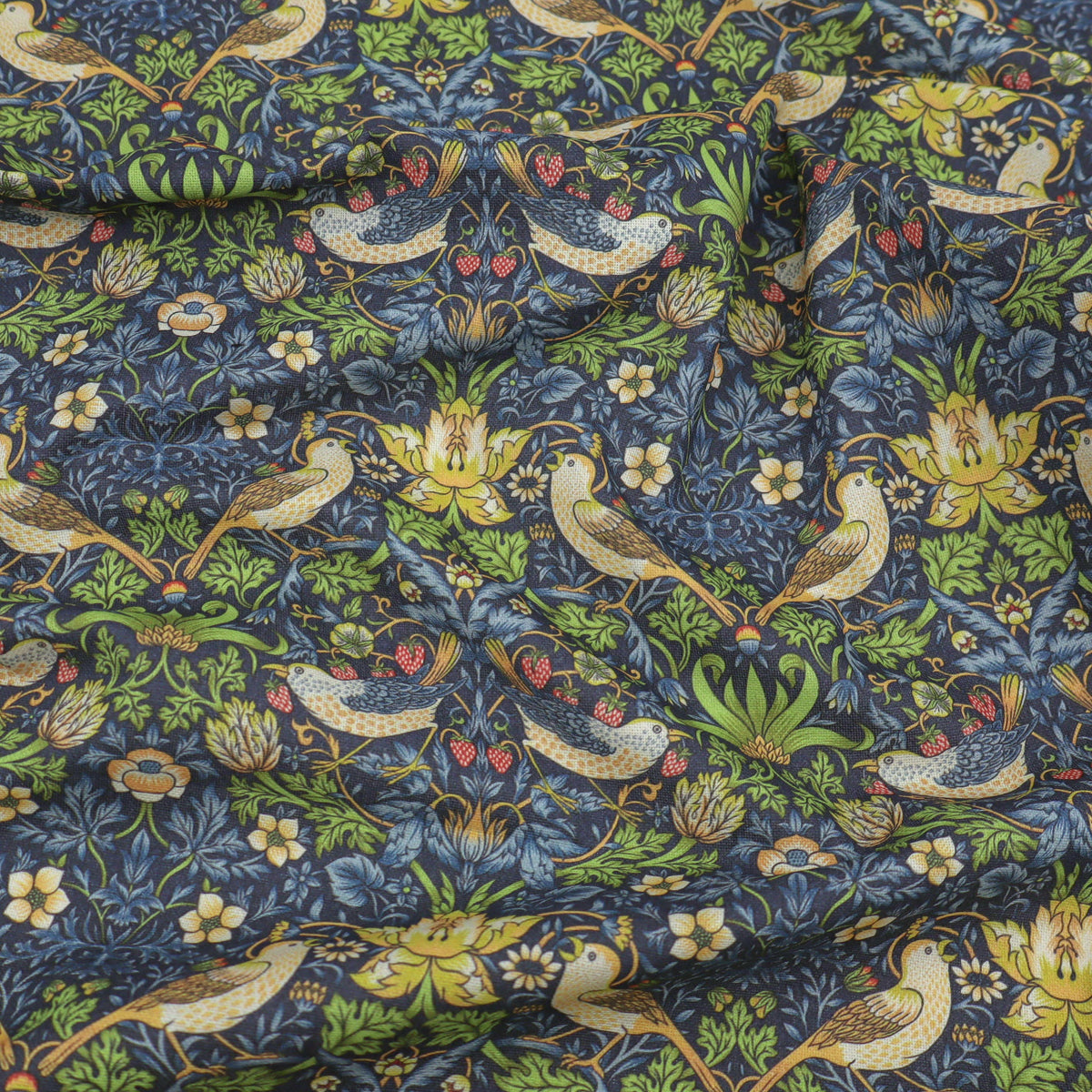 William Morris Outdoor Fabric | Waterproof & UV Garden Upholstery - Strawberry Thief Navy
