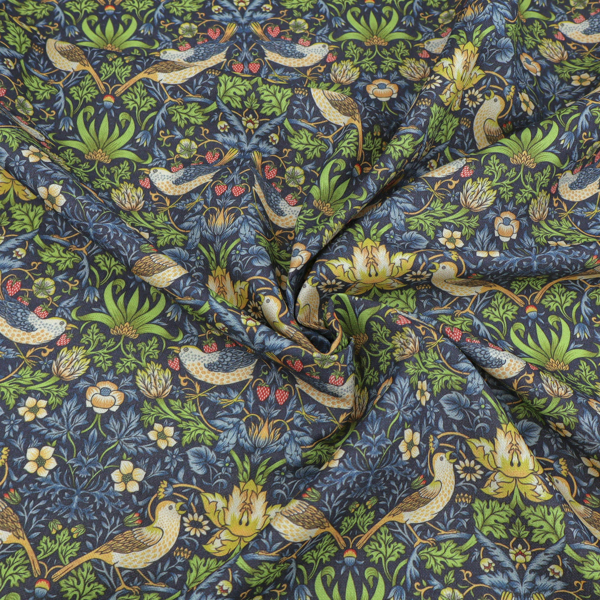 William Morris Outdoor Fabric | Waterproof & UV Garden Upholstery - Strawberry Thief Navy