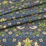 William Morris Panama Fabric | 100% Cotton for Upholstery, Curtains & Crafts - Strawberry Thief Navy