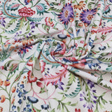 Marlowe Ivory Italian Style Printed Velvet Fabric | Heavy-Duty Soft Plush Upholstery & Curtain Material - Ivory Botanical