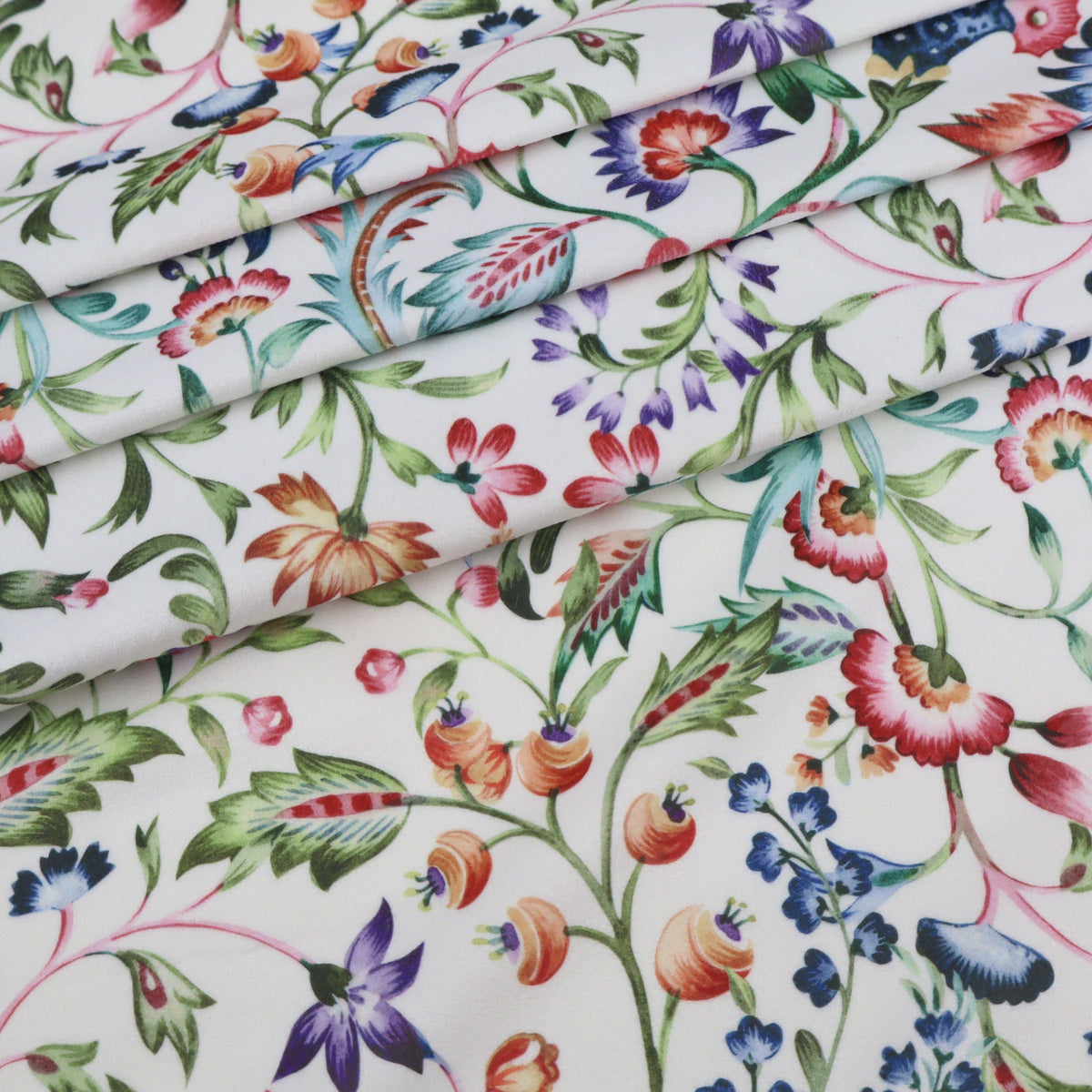 Marlowe Ivory Italian Style Printed Velvet Fabric | Heavy-Duty Soft Plush Upholstery & Curtain Material - Ivory Botanical