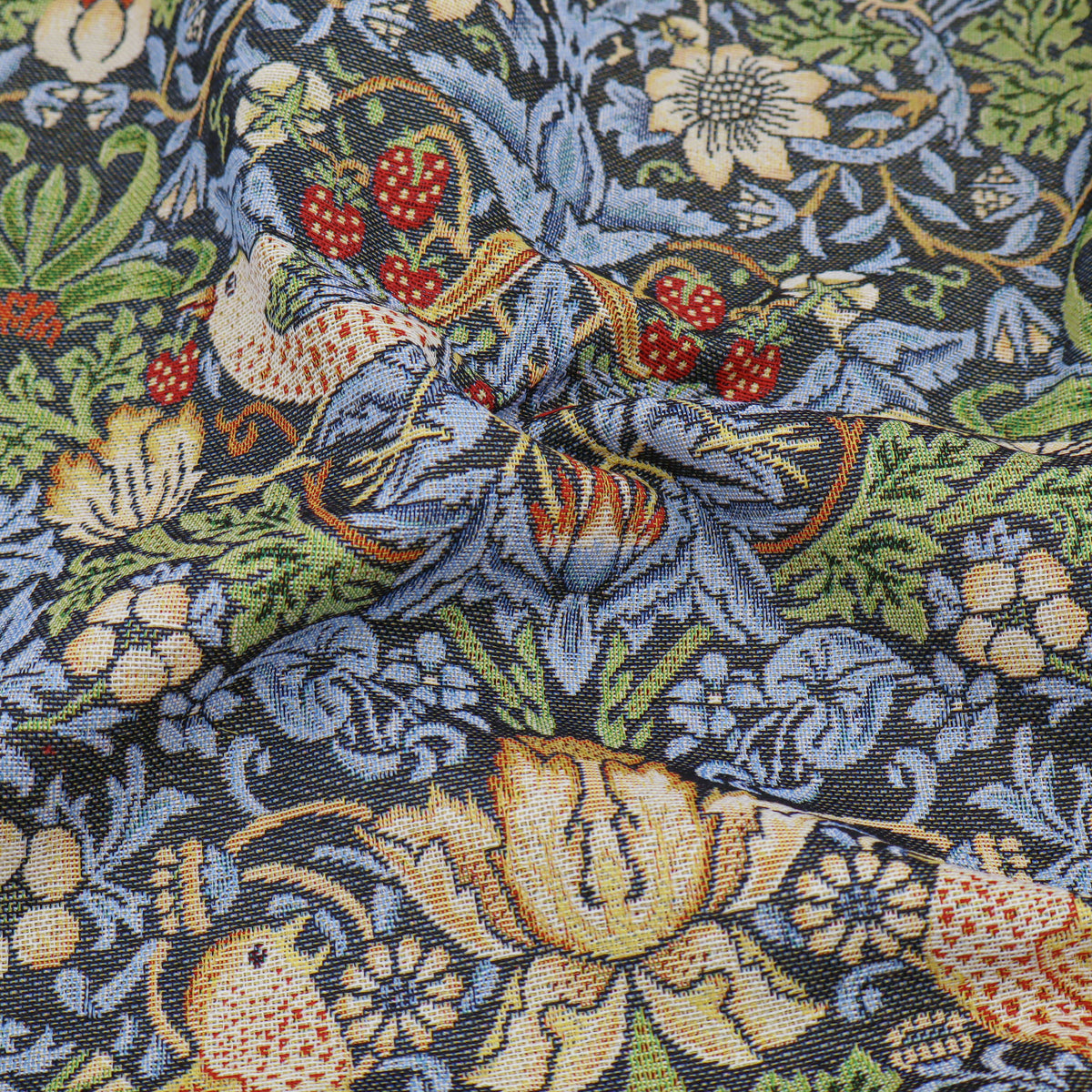 William Morris Tapestry Fabric | Cotton Jacquard | Upholstery & Curtains - Strawberry Thief Grey