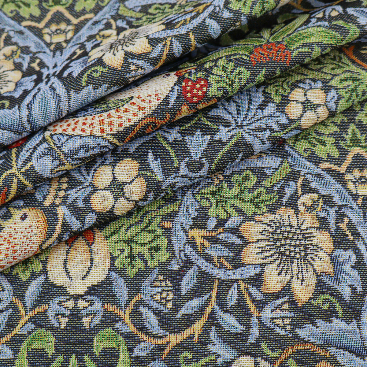 William Morris Tapestry Fabric | Cotton Jacquard | Upholstery & Curtains - Strawberry Thief Grey