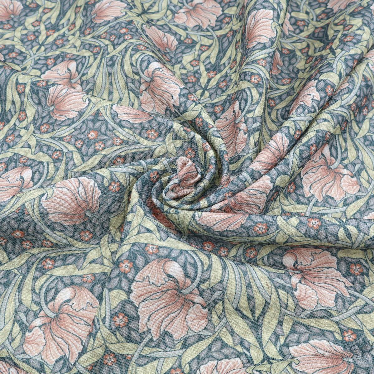 William Morris Linen-Blend Fabric | Upholstery & Curtain - Pimpernel Rust