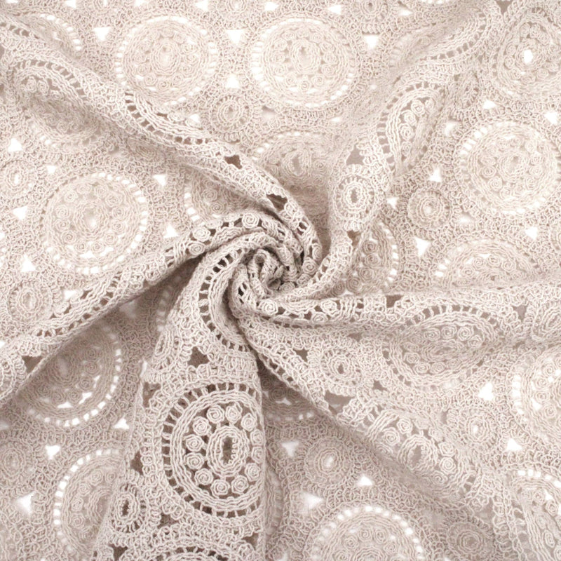 Tara Crochet Effect Cotton Fabric - Round Circles