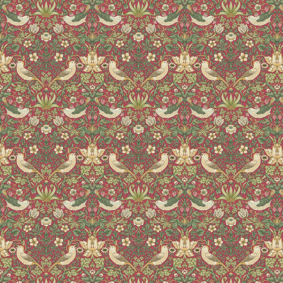 William Morris Cotton Panama Fabric | Upholstery, Curtains  - Strawberry Thief Crimson