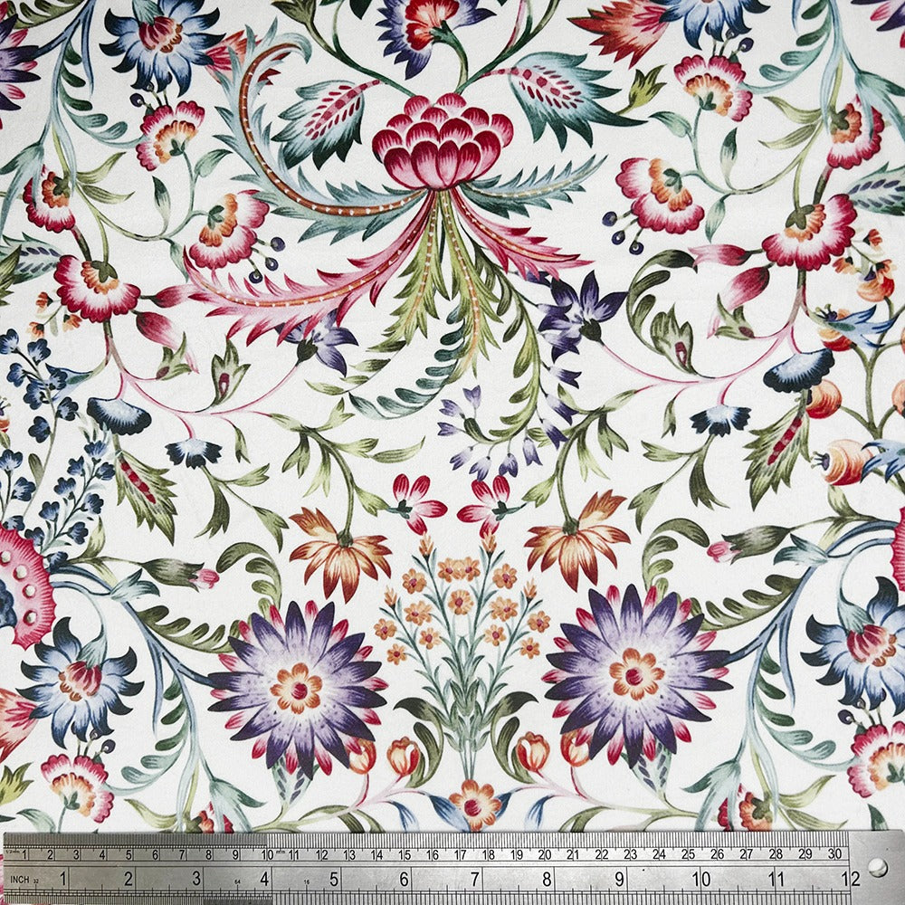 Marlowe Ivory Italian Style Printed Velvet Fabric | Heavy-Duty Soft Plush Upholstery & Curtain Material - Ivory Botanical