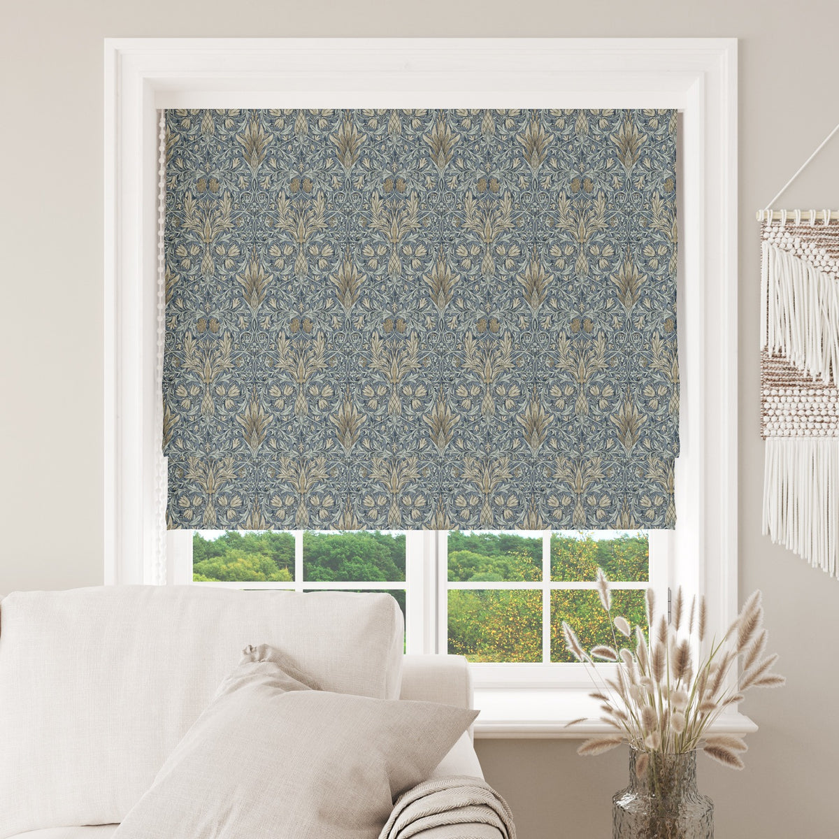 William Morris Cotton Panama Fabric | Upholstery, Curtains  - Snakeshead Denim