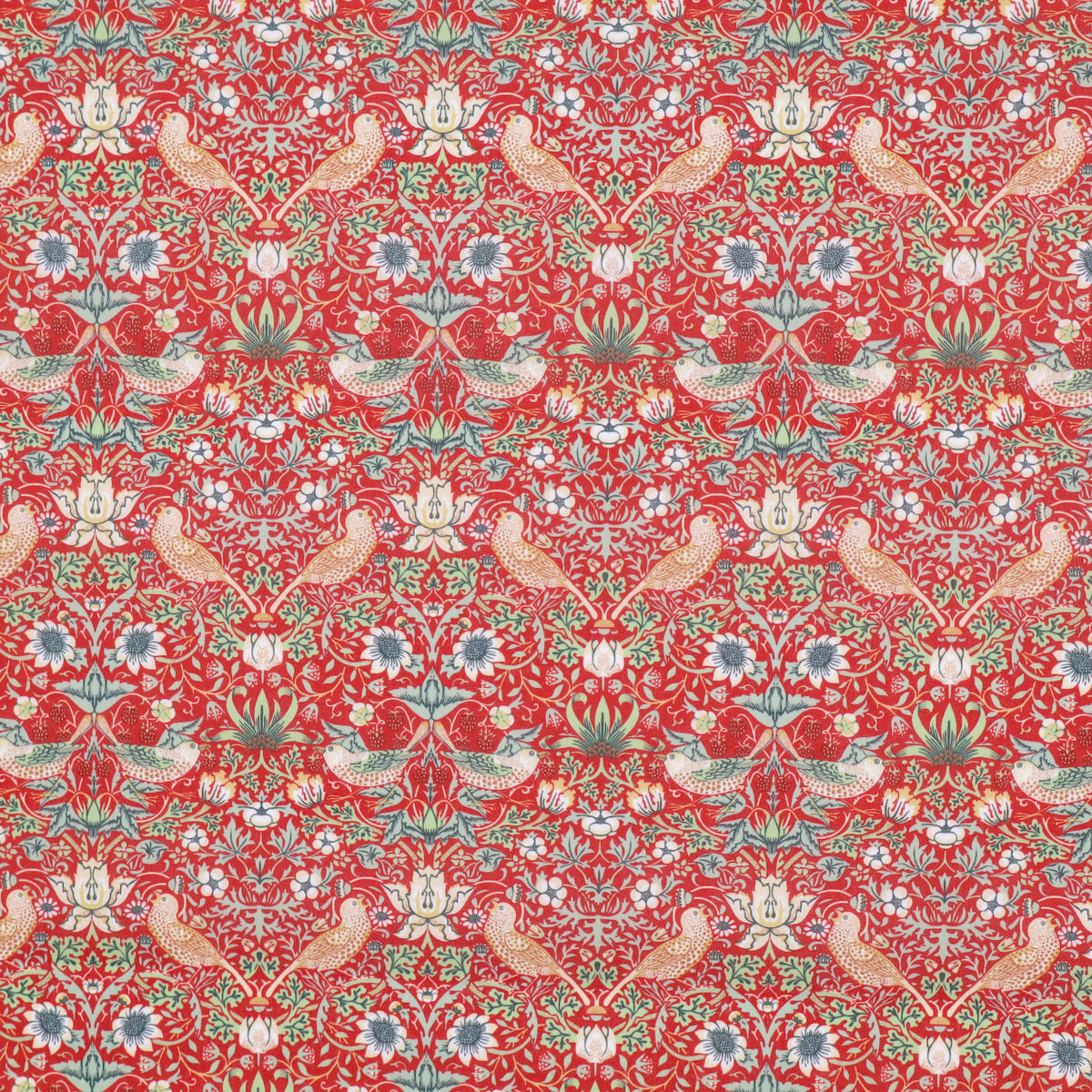 William Morris Cotton Blend for Sewing & Craft Fabric - Strawberry Thief Red
