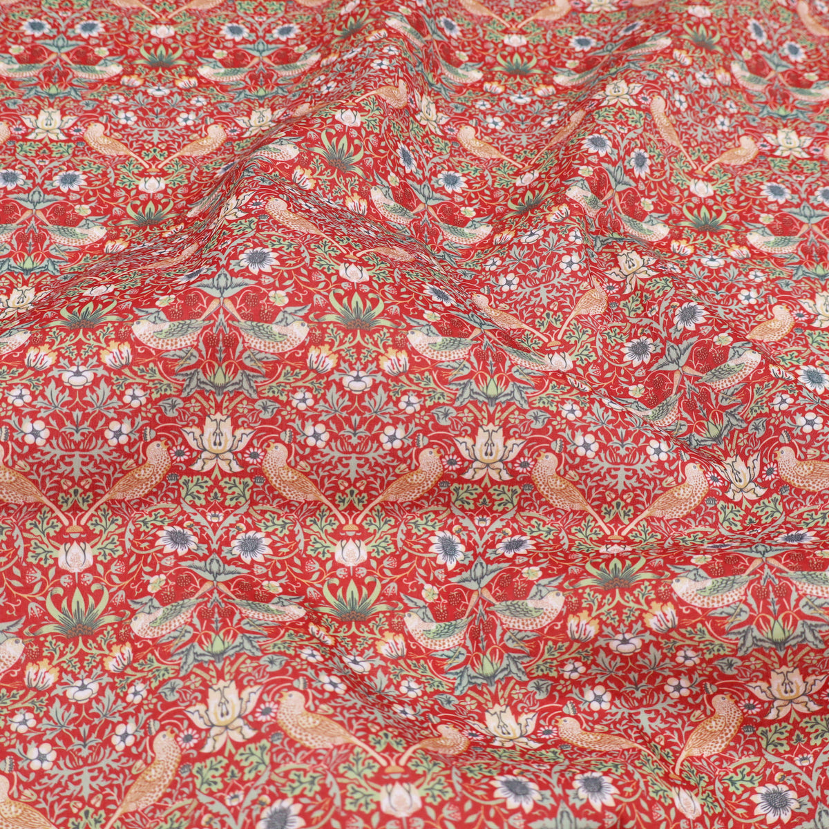 William Morris Cotton Blend for Sewing & Craft Fabric - Strawberry Thief Red