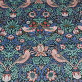 William Morris Plush Velvet Upholstery Curtain Fabric - Strawberry Thief Twilight
