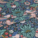 William Morris Plush Velvet Upholstery Curtain Fabric - Strawberry Thief Twilight