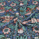 William Morris Plush Velvet Upholstery Curtain Fabric - Strawberry Thief Twilight