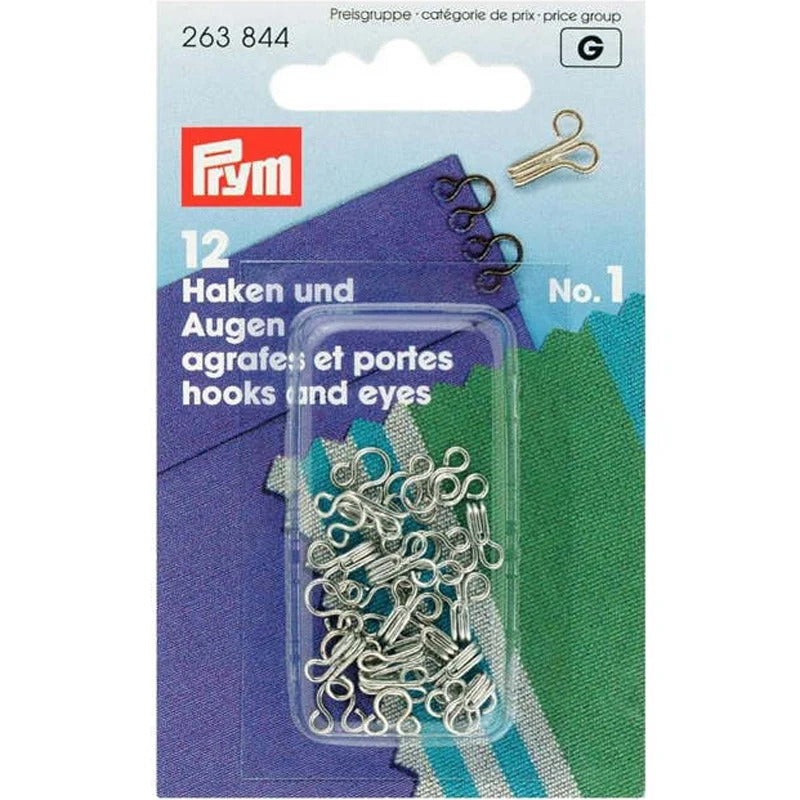 Prym Hooks and Eyes: Brass 1 Silver Colour for Sewing Projects - 263844