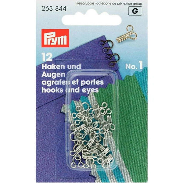 Prym Hooks and Eyes: Brass 1 Silver Colour for Sewing Projects - 263844