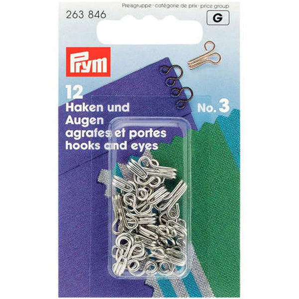 Prym Hooks and Eyes: Brass 3 Silver Colour for Secure Fastening - 263846