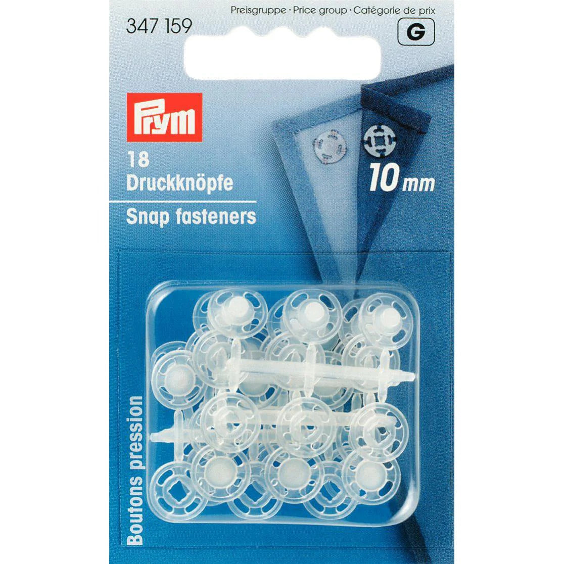 Prym Sew-On Snap Fasteners: 10mm Transparent Plastic - 347159