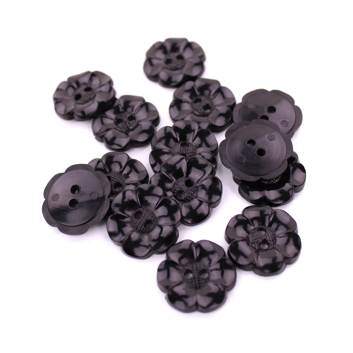 Amelia 2 Hole Dress Sew On Flower Black Button Black