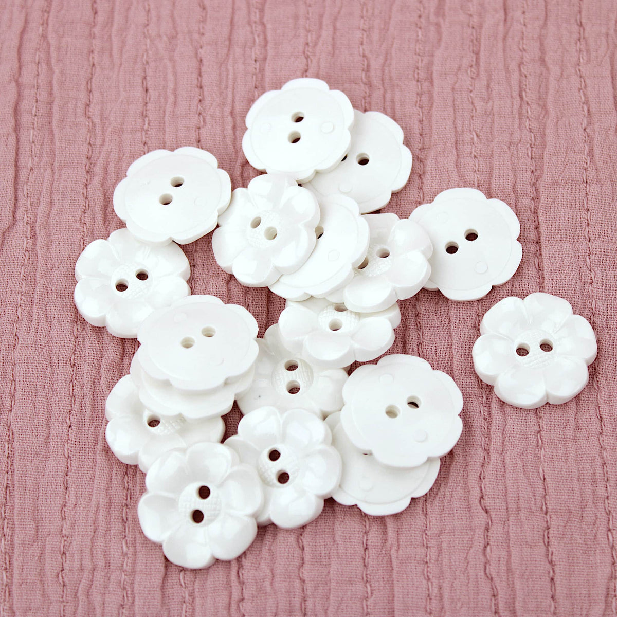 Amelia 2 Hole Dress Sew On Flower White Button White