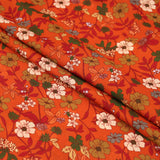 Burnt Orange Pretty Flowers Polyester woven summer spring floral women dressmaking fabric material lightweight Burnt Orange