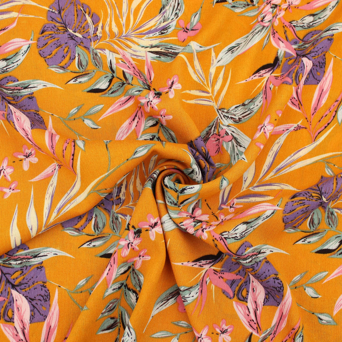 Celeste Florals on Viscose Crepe Pattern Dressmaking Fabric Rayon Soft Silky Material Lawn Women Ladies Flowers Pretty Textured Crinkle Mustard