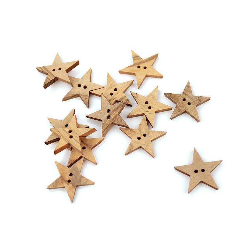 Charlotte 2 hole Sew On Dressmaking Wooden Star Button Light Wood