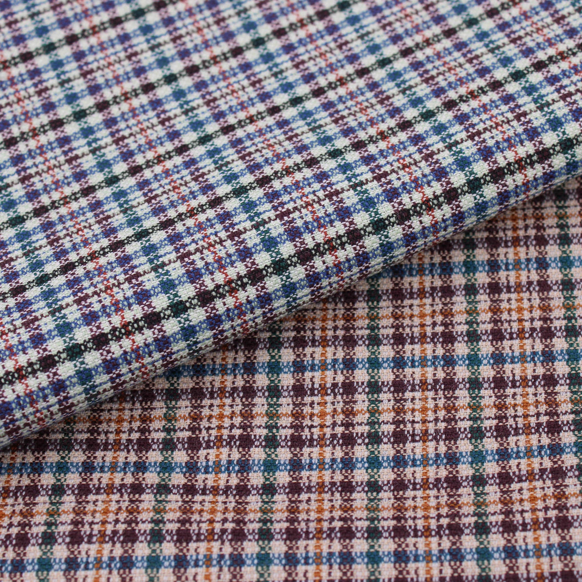 soft check wool polyester dressmaking fabric Blue