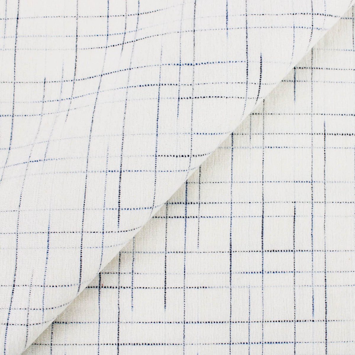 Smooth upholstery furnishing chenille fabric in criss cross pattern Cream Navy