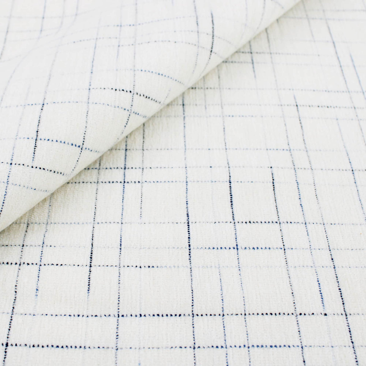 Smooth upholstery furnishing chenille fabric in criss cross pattern Cream Navy