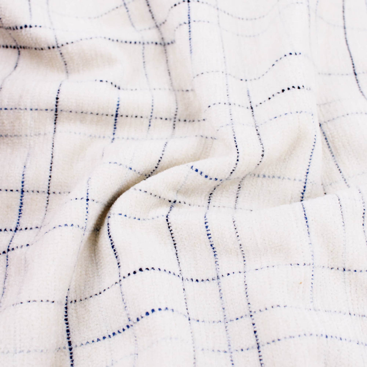 Smooth upholstery furnishing chenille fabric in criss cross pattern Cream Navy