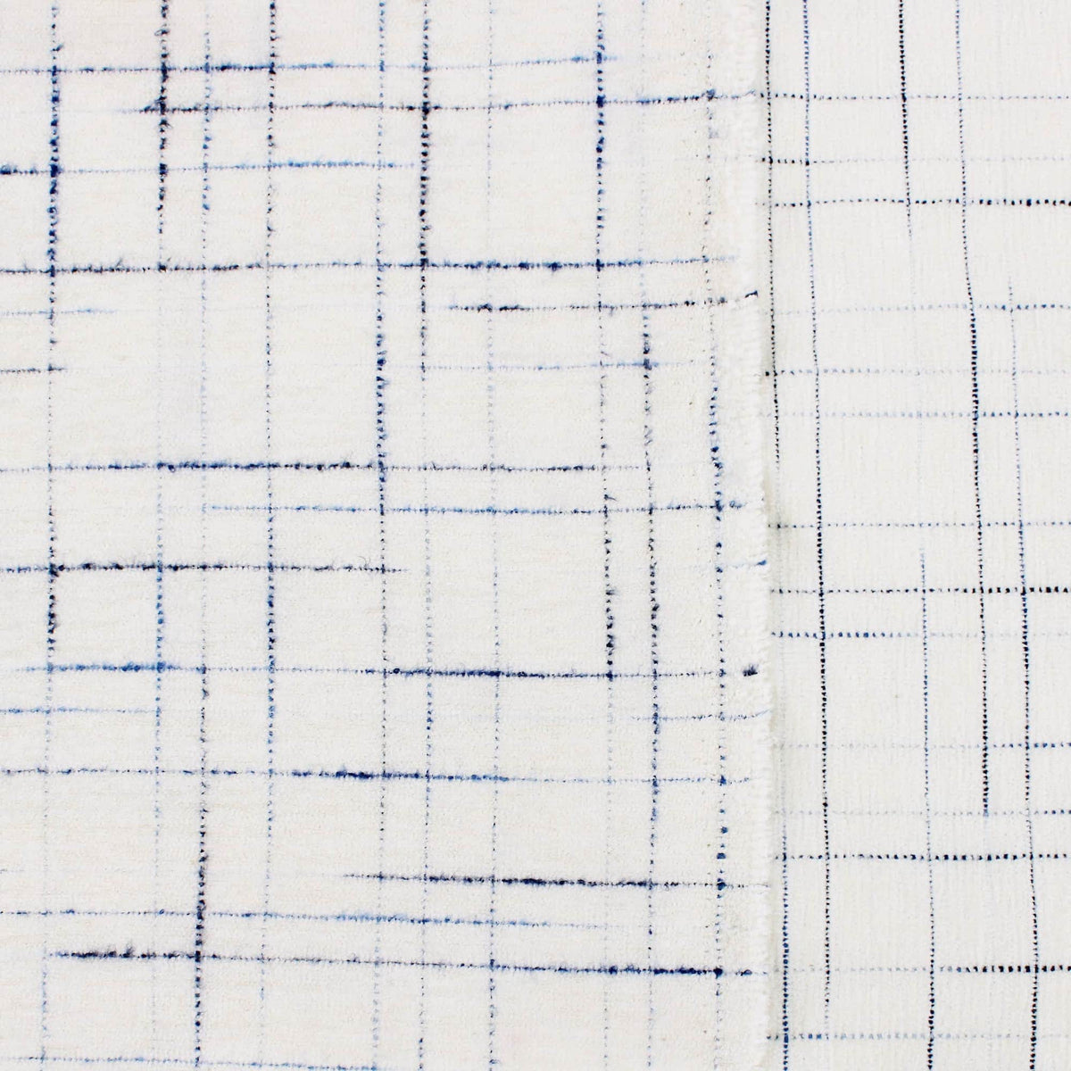 Smooth upholstery furnishing chenille fabric in criss cross pattern Cream Navy