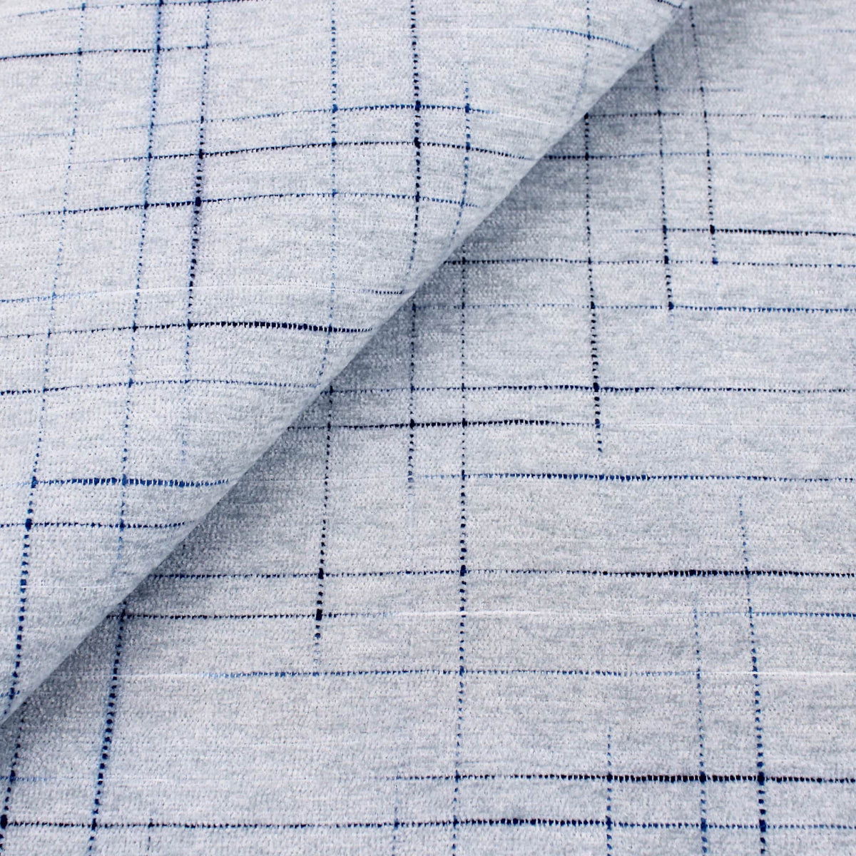 Smooth upholstery furnishing chenille fabric in criss cross pattern Silver Blue