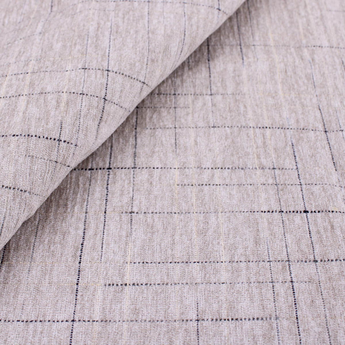 Smooth upholstery furnishing chenille fabric in criss cross pattern Taupe Navy