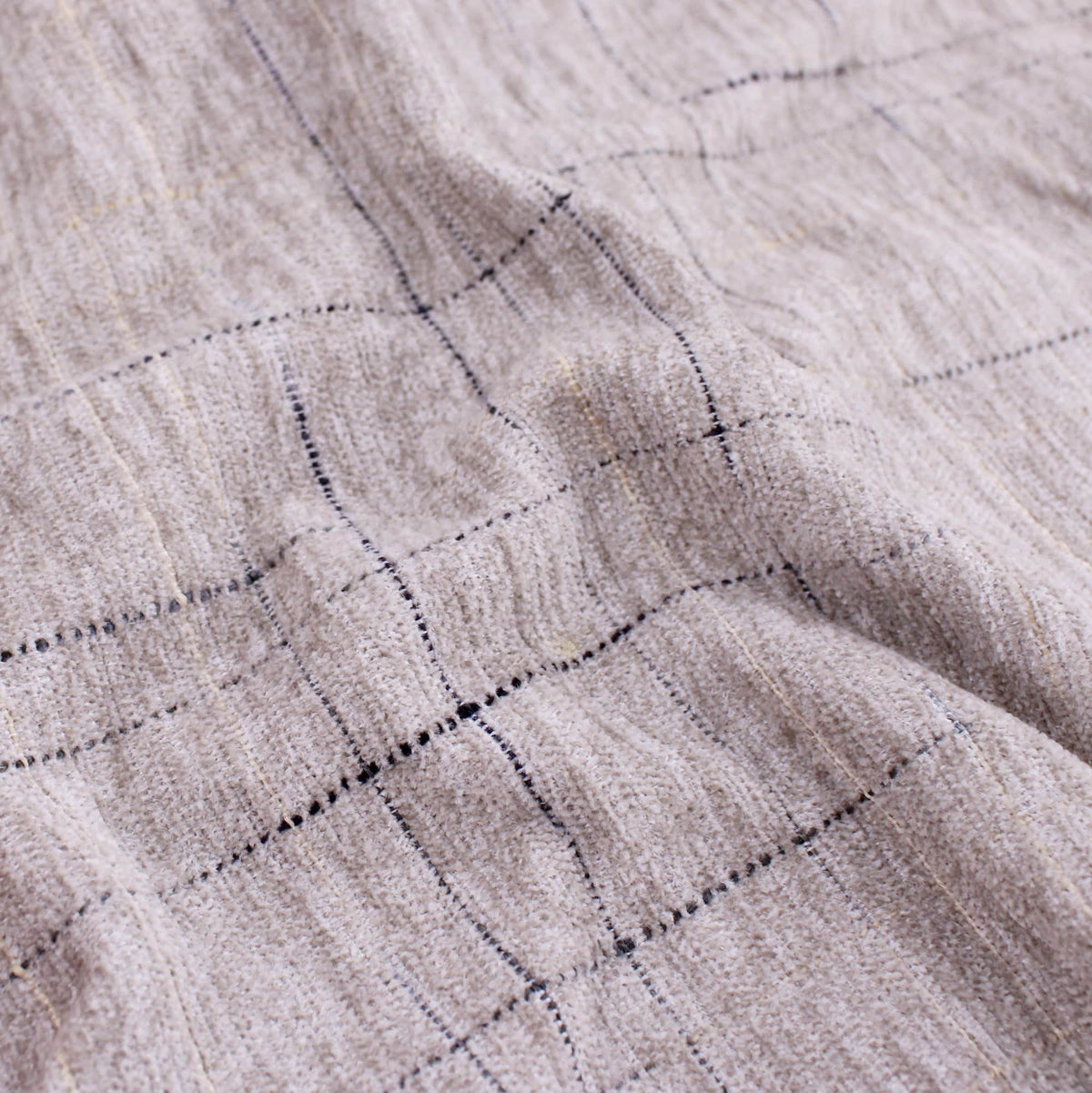 Smooth upholstery furnishing chenille fabric in criss cross pattern Taupe Navy