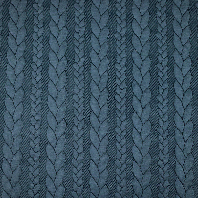 Dahlia Braid Cable Knit Jersey Jacquard Petrol – Lullabee Fabrics