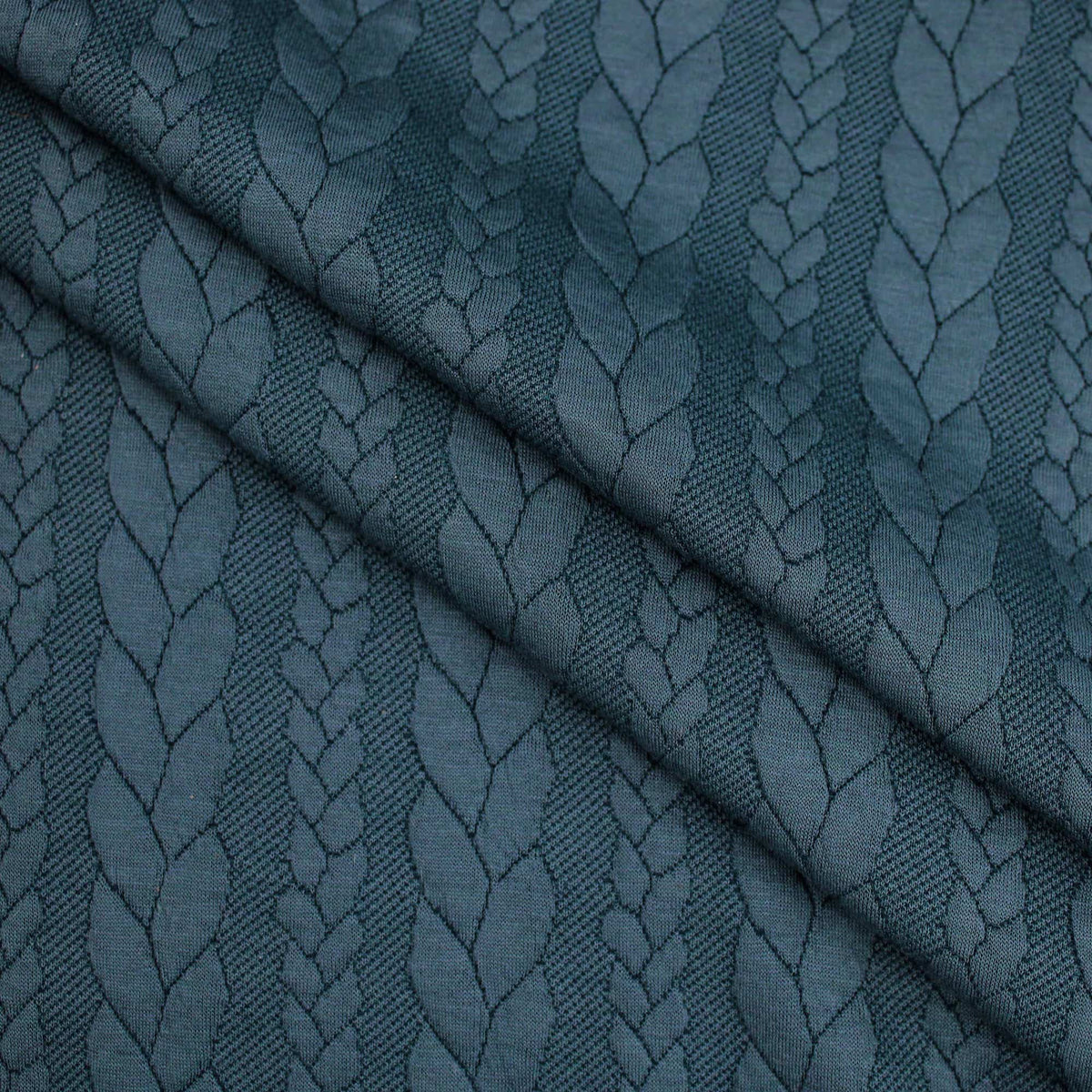 Braid Cable Knit Jersey cardigan sweater Jacquard jumper fabric material  Petrol