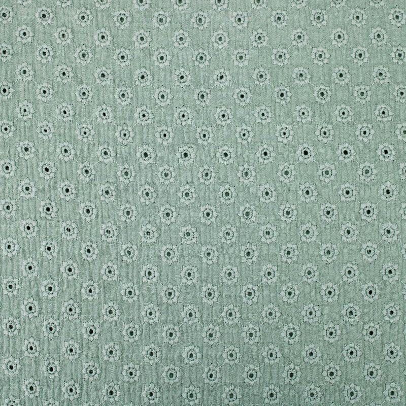 daisy emboidered organic cotton dressmaking fabric Large Sage