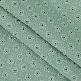 daisy emboidered organic cotton dressmaking fabric Large Sage