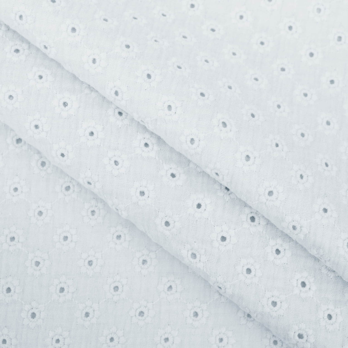 daisy emboidered organic cotton dressmaking fabric Large White