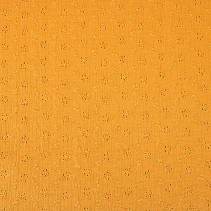 daisy emboidered organic cotton dressmaking fabric Small Honey