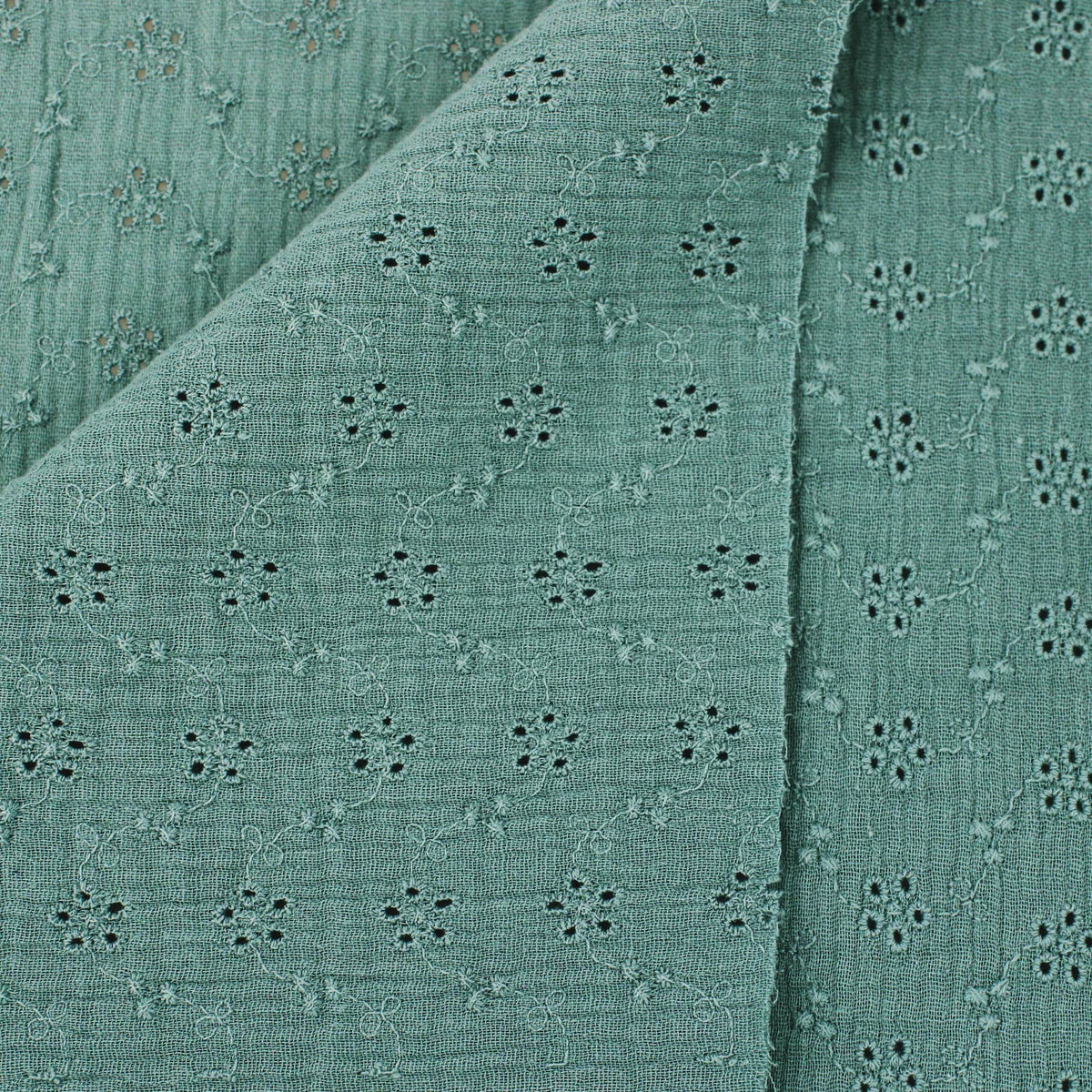 daisy emboidered organic cotton dressmaking fabric Small Mint