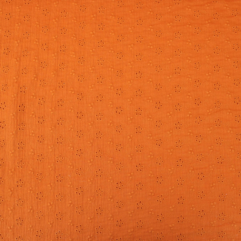 daisy emboidered organic cotton dressmaking fabric Small Rust