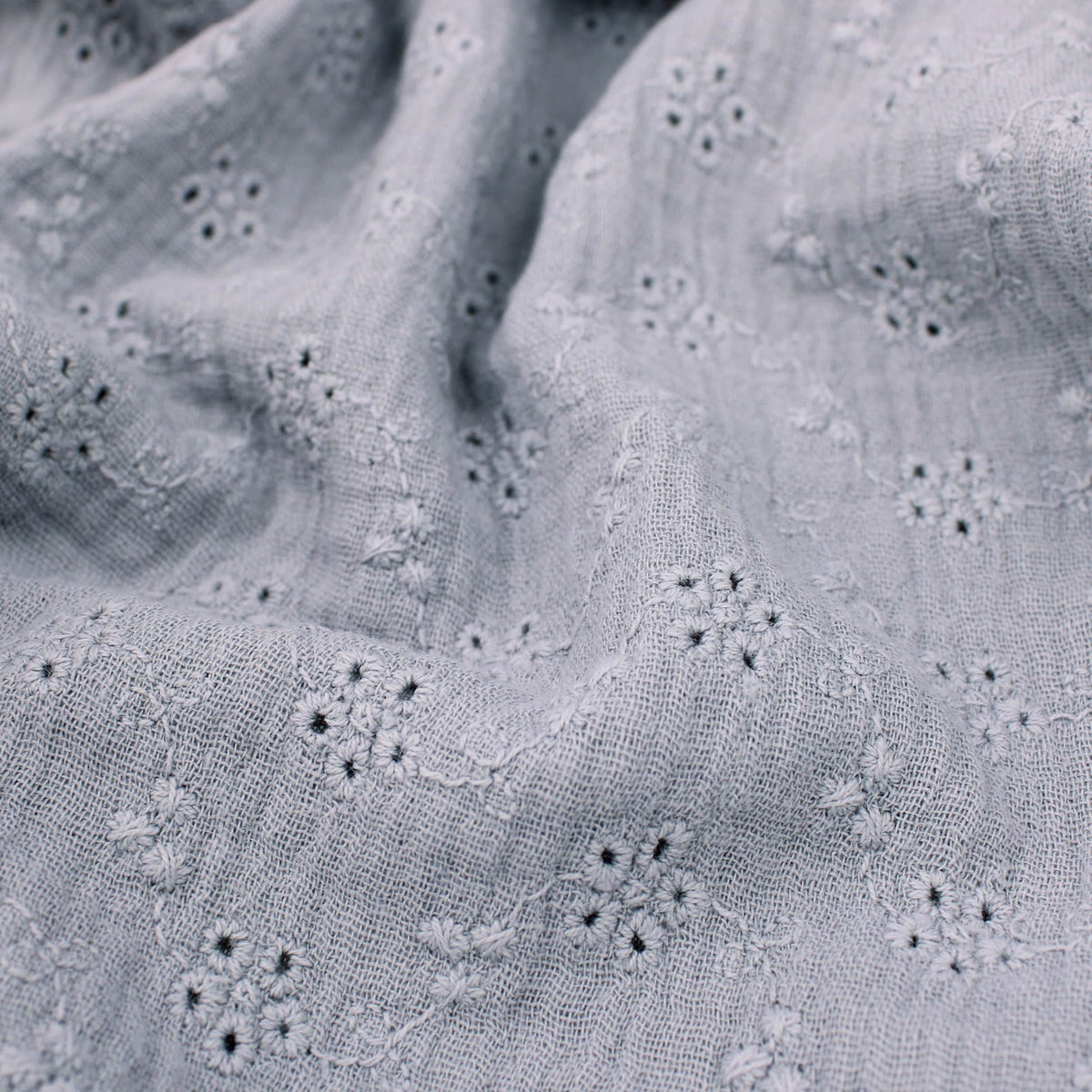 daisy emboidered organic cotton dressmaking fabric Small Stone