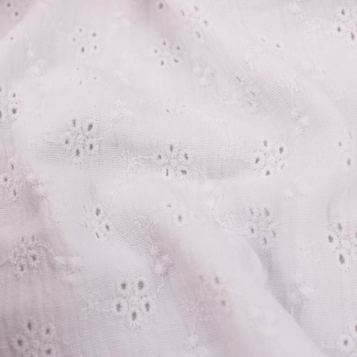 daisy emboidered organic cotton dressmaking fabric Small White