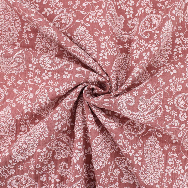 organic double gauze fabric in paisley pattern Dusky Rose