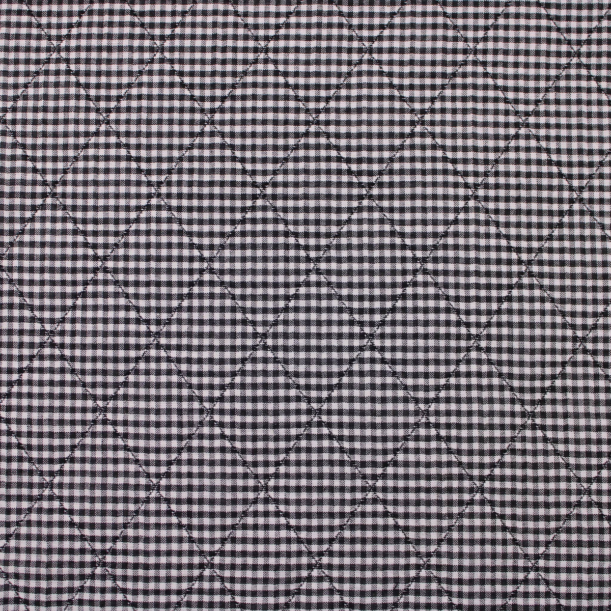 Diamond Quilted Mini Checked Cotton Gingham pattern dressmaking women soft woven drape lightweight quilting gilet jacket blanket fabric material wadding batting Black and White