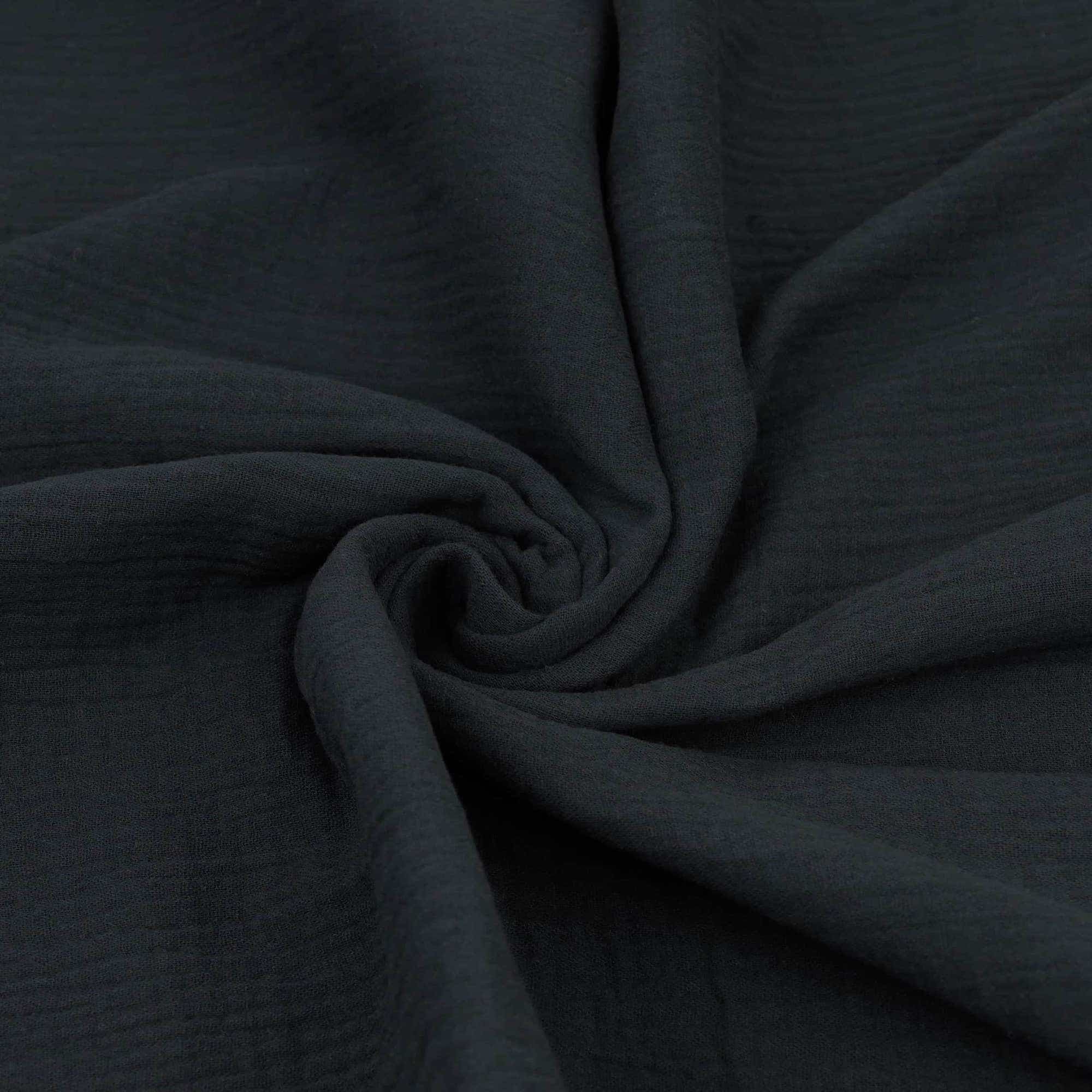 Double Gauze Plain Pure Cotton Black Lullabee Fabrics
