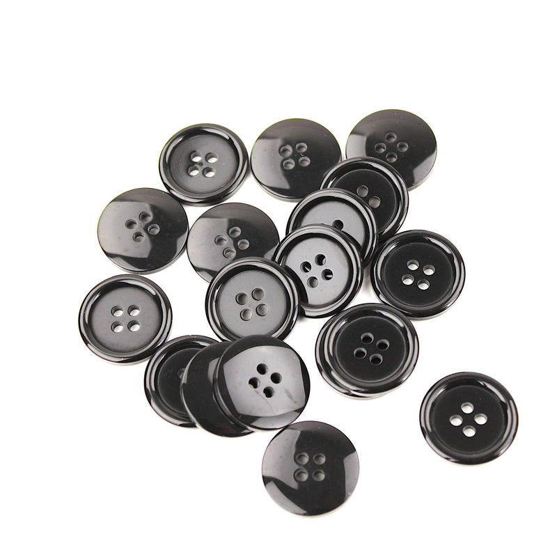 Elijah 4 hole Sew On Round Original Black Button Black